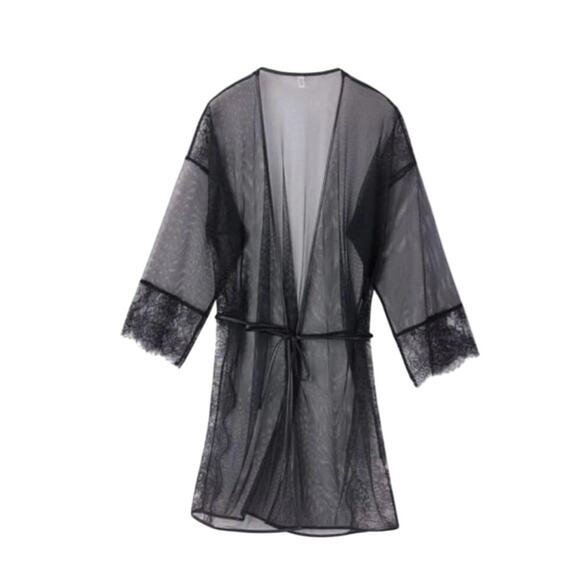 NWT Intimissimi Iconic Beauty Tulle and Lace Elegant Robe - Black Women's sz M/L - Picture 3 of 9